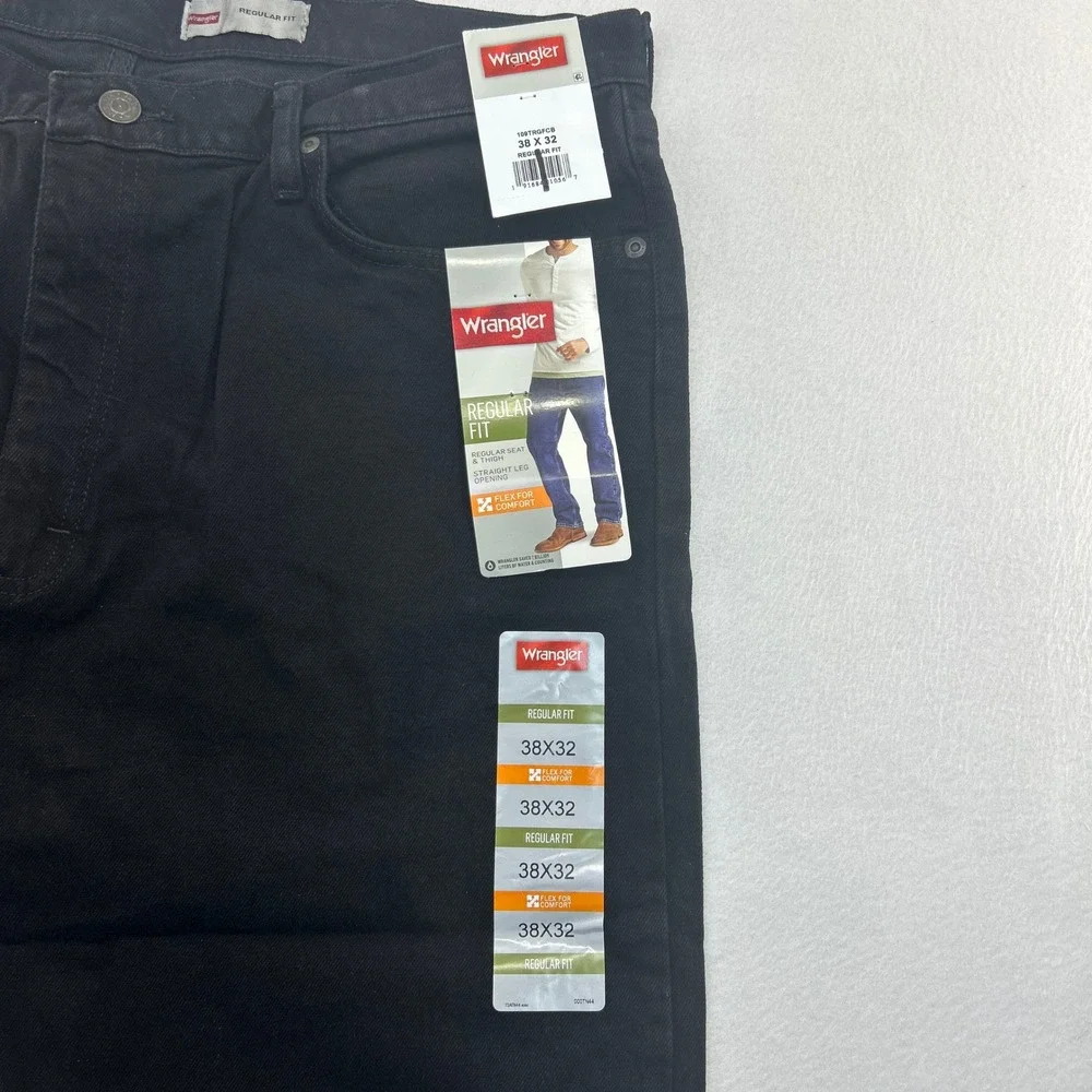 Wrangler Mens Regular Fit Straight Leg Flex Jeans Black 38x32 109TRGFCB